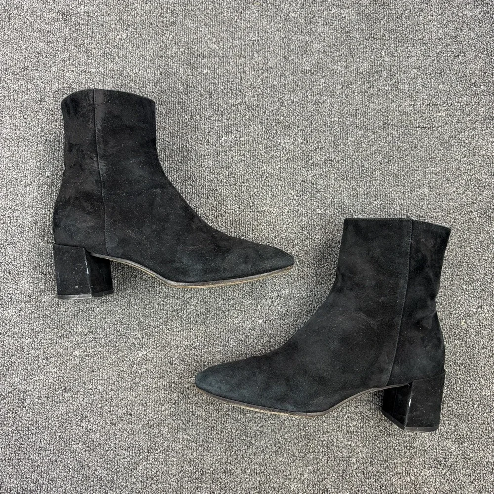 M.Gemi Women's EU 40 Black Suede Ankle Boots Block Heel Zip Made in Italy